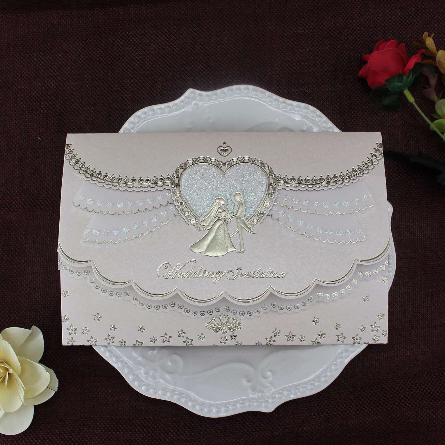 Cheap Wedding Invitation Card Foil Printing Customized Romantic Invitation 
